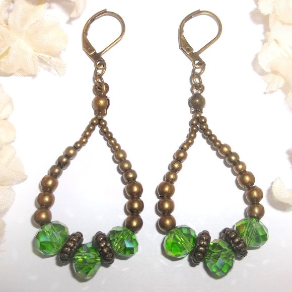 wvluckygirl Jewelry - Faux Emerald Green and Bronze Hoop Earrings Boho Style Jewelry Gift Idea 7040